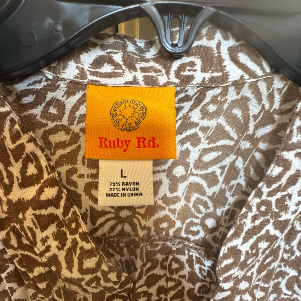 Ruby Rd. Relaxed Brown and White Button Down Blouse - Picture 2 of 3